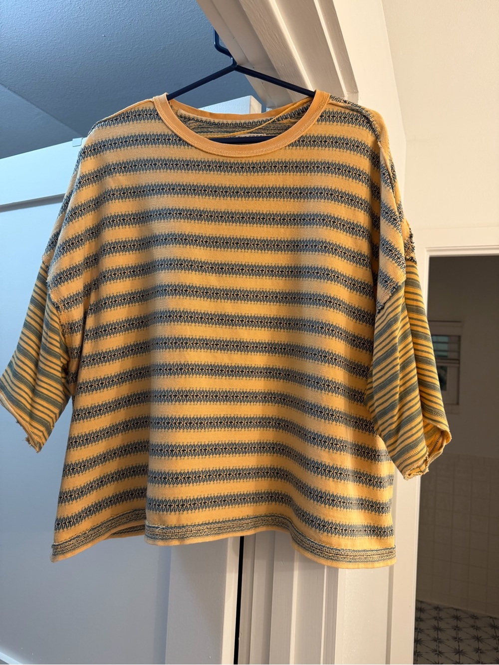 We The Free Yellow & Blue Striped Knit Sweatshirt